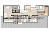 Modern Australian House Design by Australian House Design Group, first floor with dark blue and beige exterior colors.