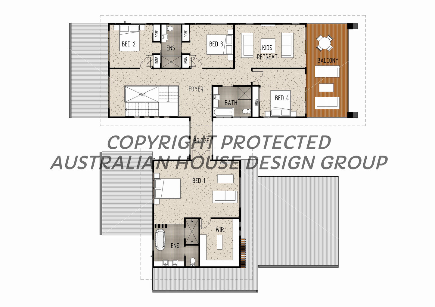 Modern Australian House Design M5029 interior first-floor layout with bedrooms and living spaces.