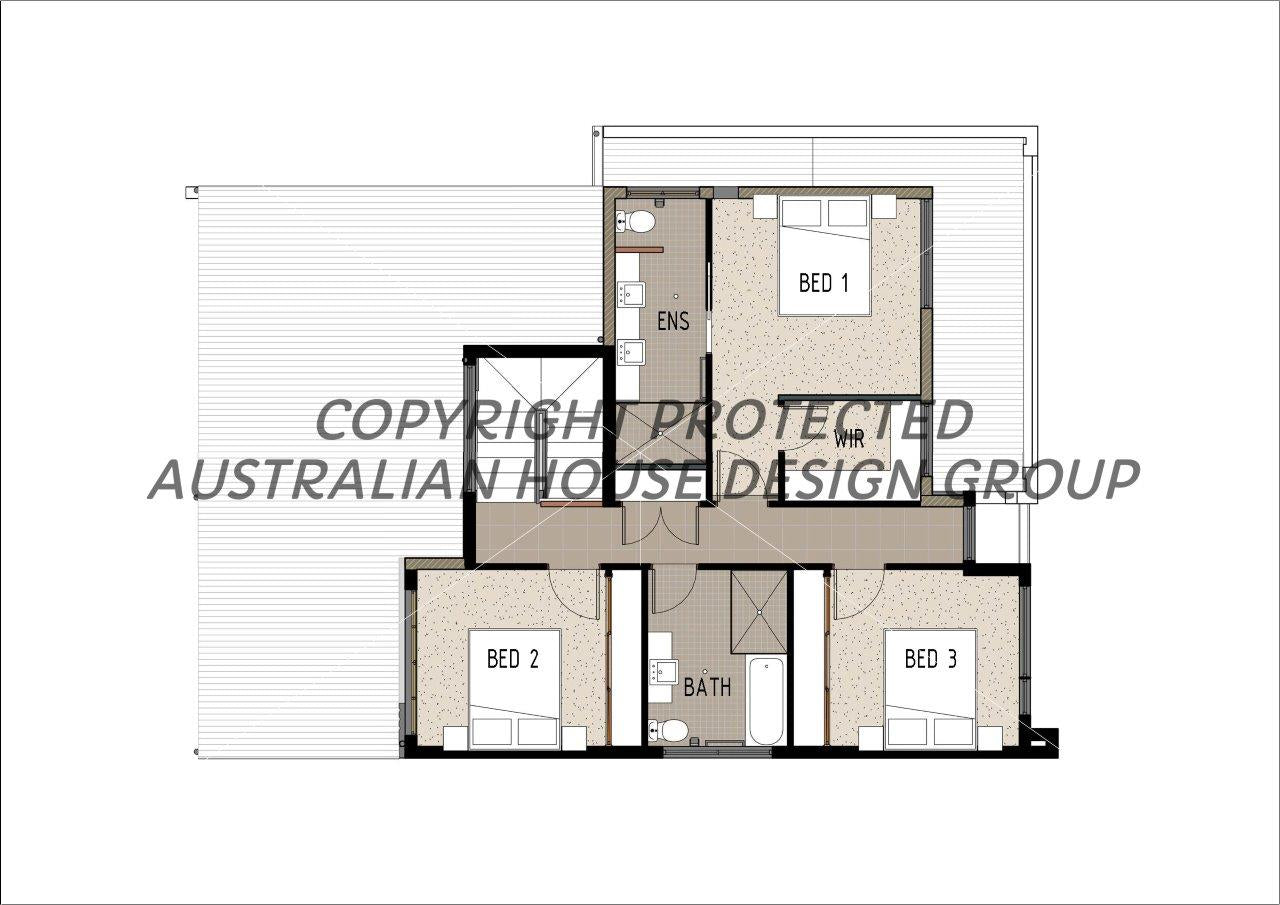 Modern Australian House Design M3002-A first floor plan showing detailed layout and architectural features.