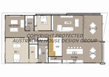 Modern Australian House Design M4007-B floor plan showing the first-floor layout with rooms and architectural details.