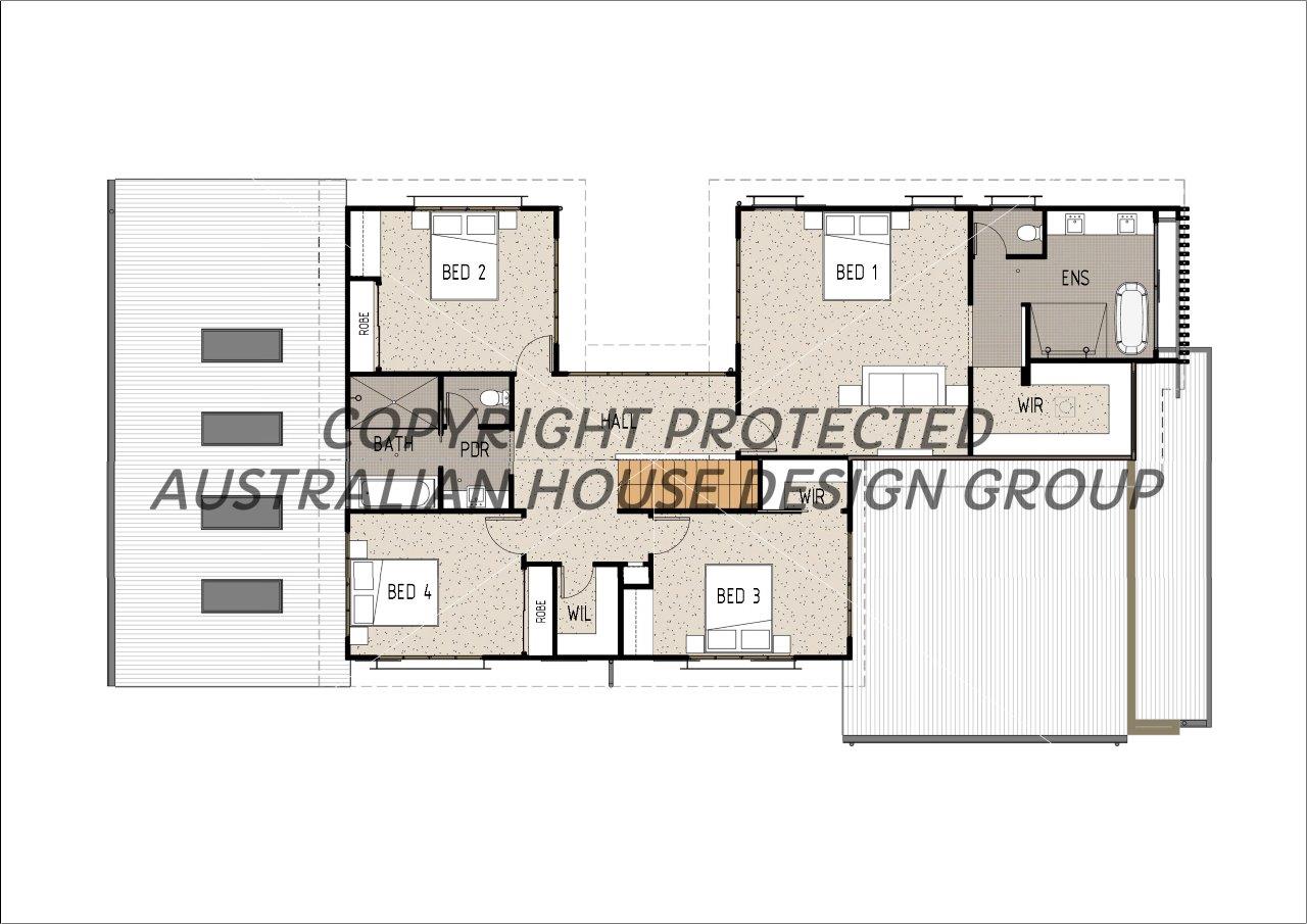 Modern Australian House Design M4012-B front view showcasing contemporary architecture and clean exterior lines.