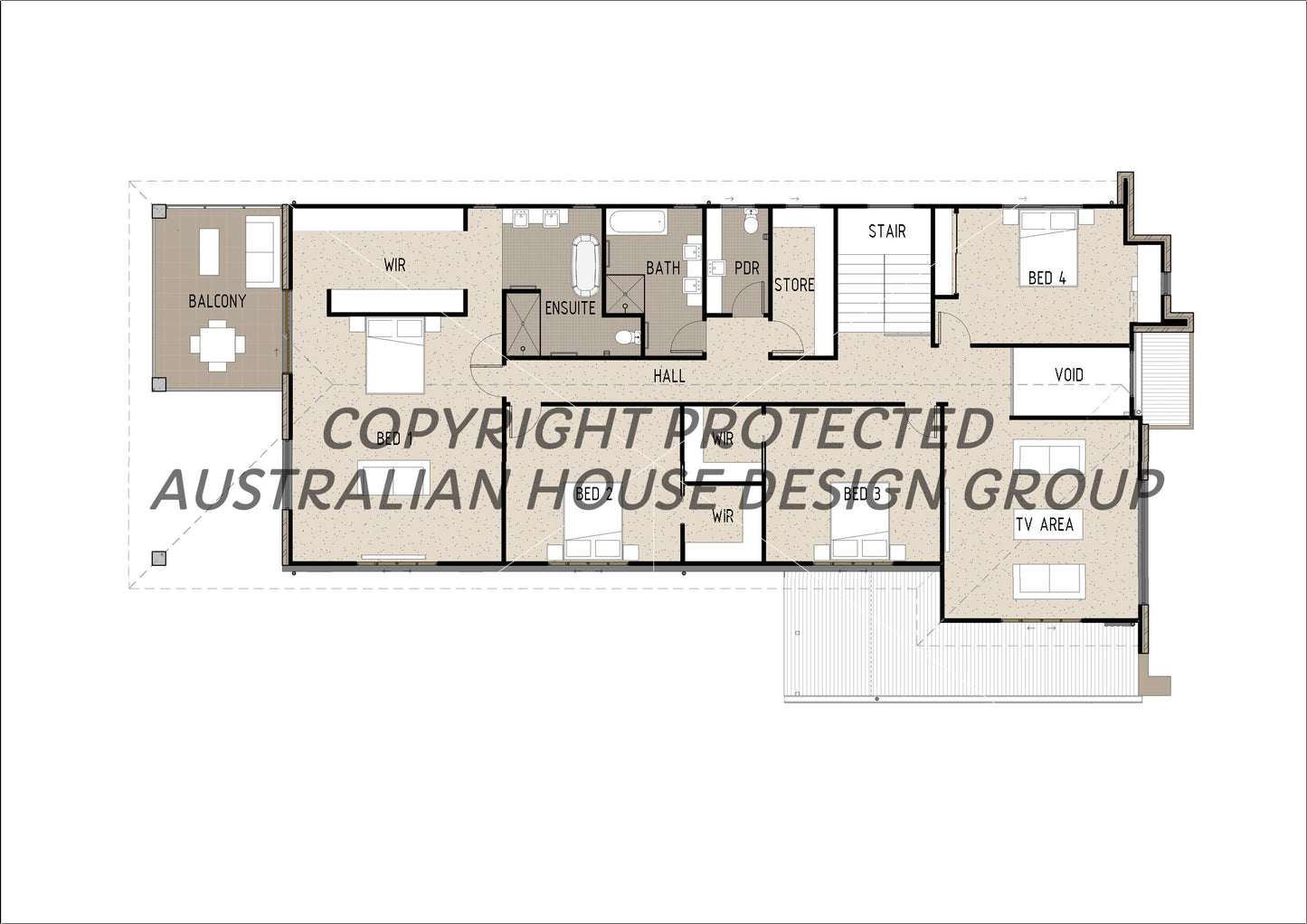 Modern Australian House Design M5001 first-floor plan showing interior layout and architectural details.