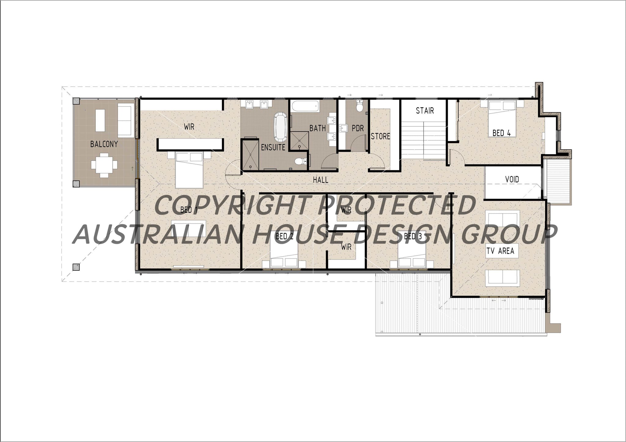 Modern Australian House Design M5001 first-floor plan showing interior layout and architectural details.