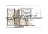 Modern Australian House Design M5015 with sleek architecture and contemporary facade, showcased in detailed architectural rendering.