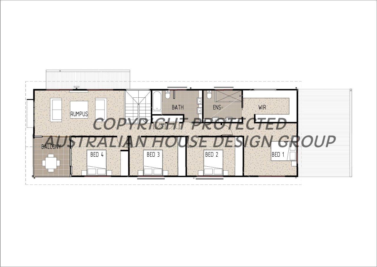 Australian House Design Group SL4001-A small lot house plan, first-floor layout with color details in the image.