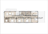 Australian House Design Group SL4001-A small lot house plan, first-floor layout with color details in the image.