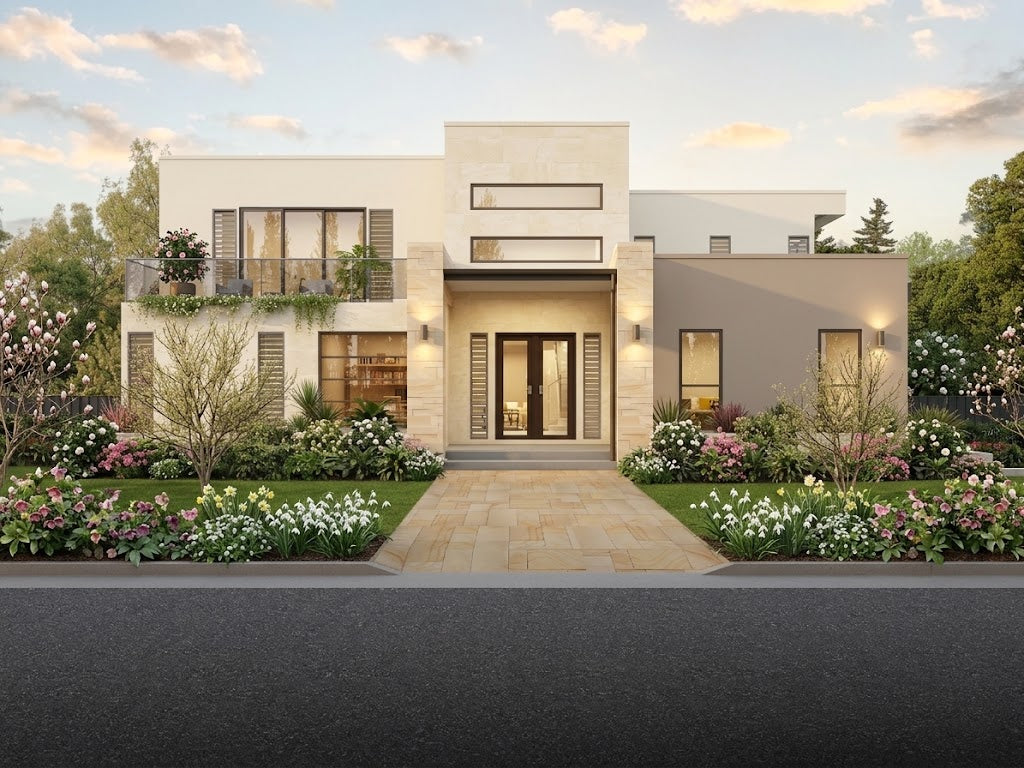 Modern house design by Australian House Design Group, featuring sleek architecture and contemporary exterior render.