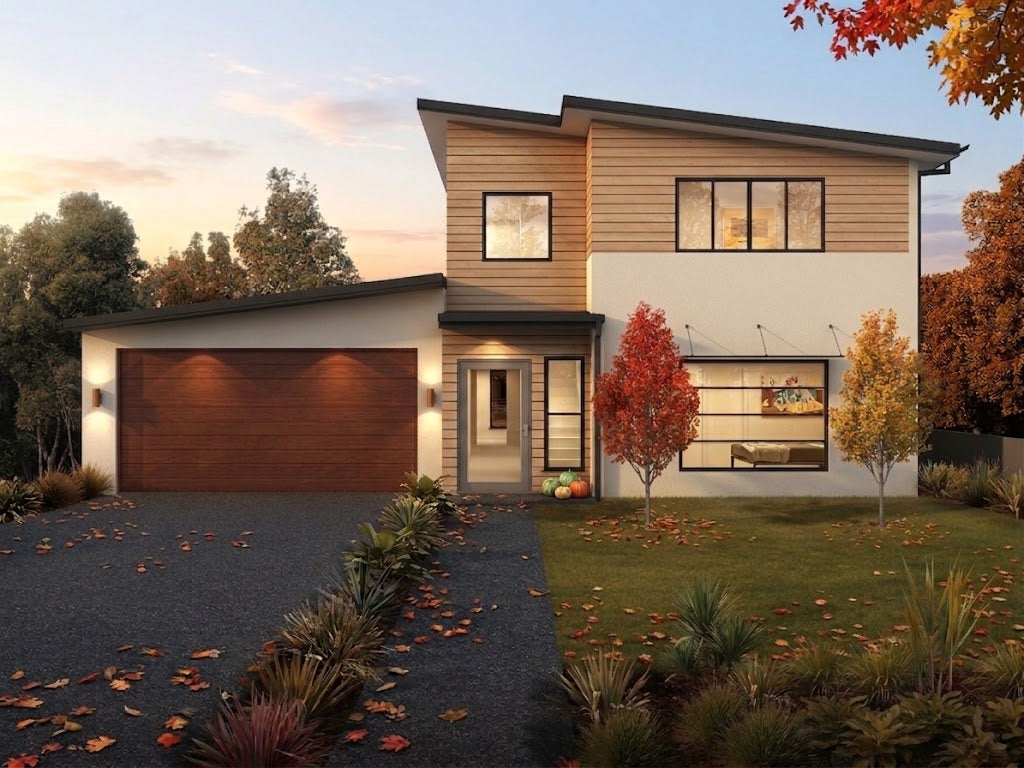 Modern Australian House Design M5007-A rendering showcasing contemporary architecture and stylish exterior features.