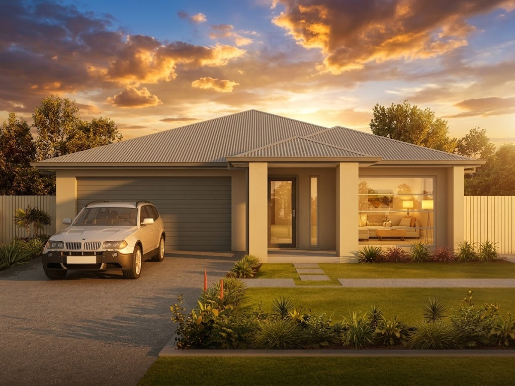 Traditional T4008 home exterior render by Australian House Design Group showcasing modern brick and architectural details.