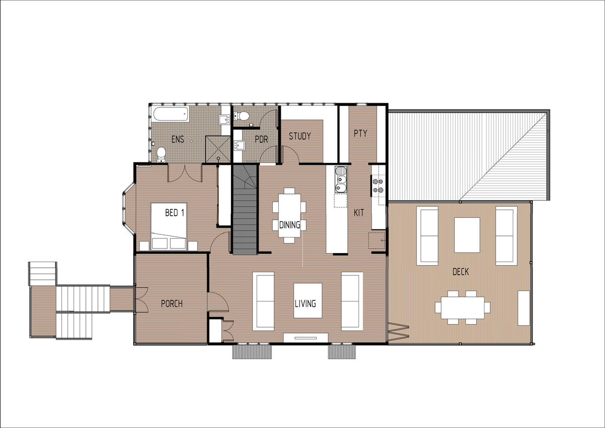 Traditional first-floor plan for T4018 house design by Australian House Design Group, showing detailed layout in color.