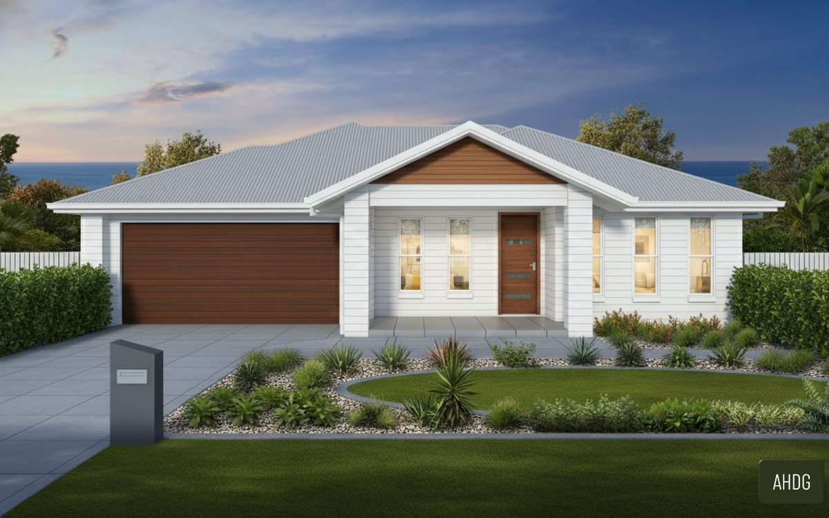 Traditional Australian House Design T4046-B model with detailed architectural features in a 3D rendering by Australian House Design Group