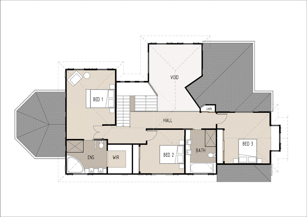 First-floor interior view of the Hamptons-style H3003 sheet from Australian House Design Group.