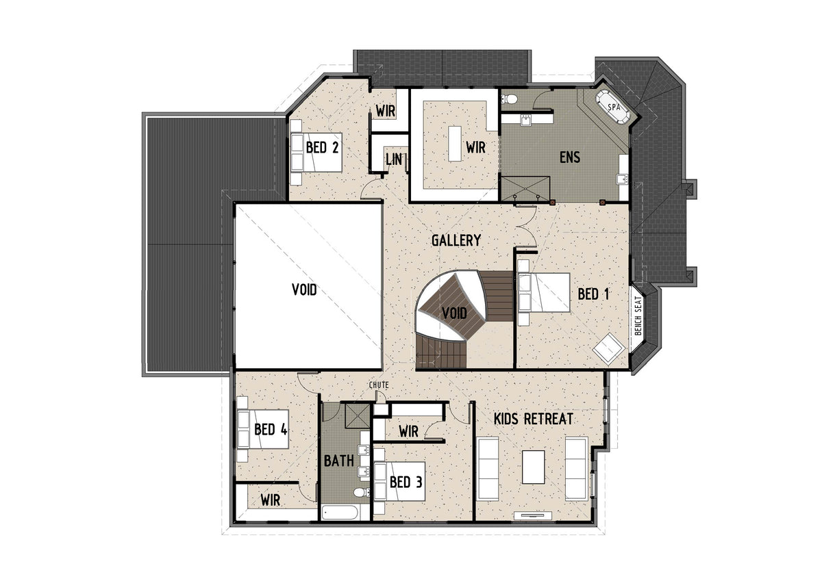 First-floor view of the Hamptons-style Australian House Design Group H4001 home model.