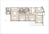 Modern Australian House Design M5001 first-floor layout showing rooms, windows, and architectural details.