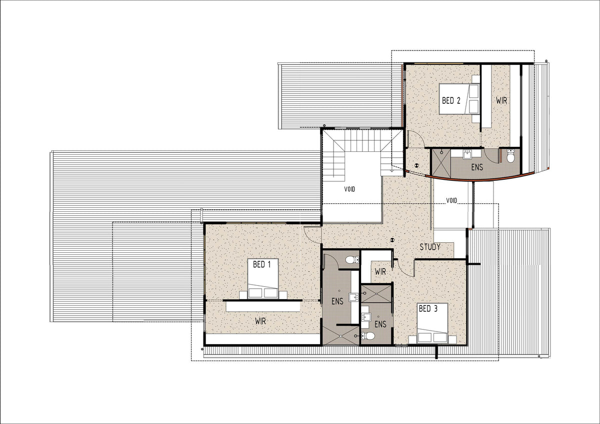 Modern Australian House Design M5005 floor plan showing exterior view with contemporary architecture and landscaped surroundings.