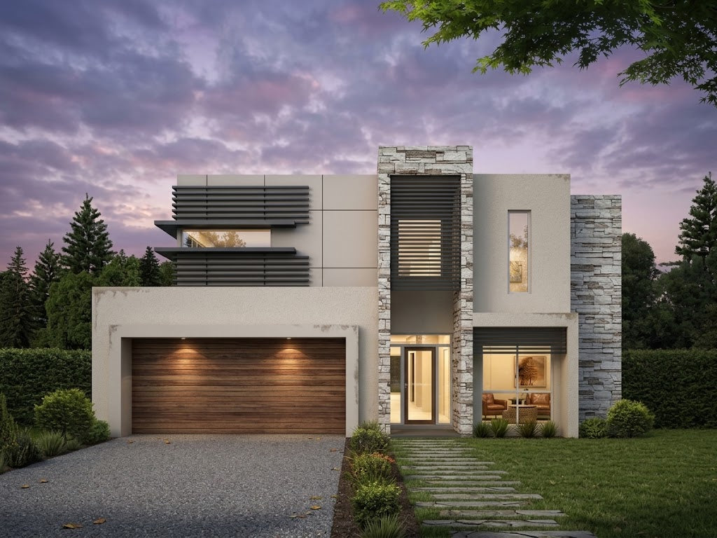 Modern Australian House Design M5009-A by Australian House Design Group, showcasing the exterior front view of the architectural style.