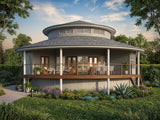 Modern MY2001 Yurt design by Australian House Design Group, featuring a sleek, contemporary structure with a circular shape and natural materials.
