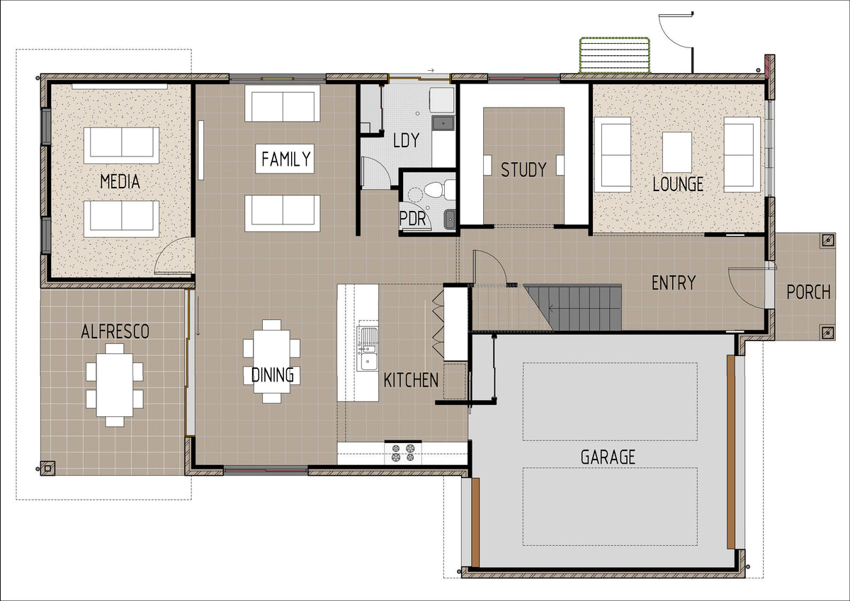 Traditional T4001 ground floor plan by Australian House Design Group, showcasing detailed layout and architectural design.