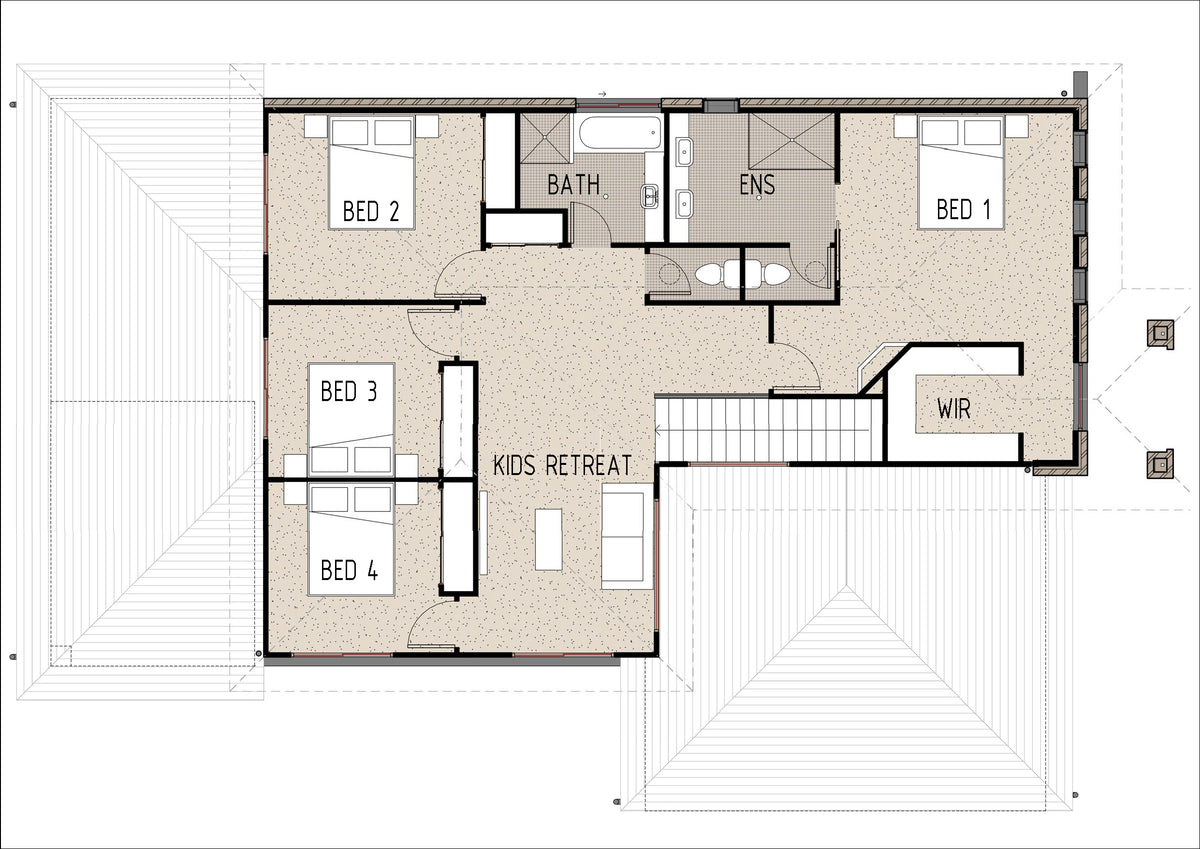 Traditional floor plan T4001 by Australian House Design Group, showing detailed layout of the first floor with rooms and dimensions.