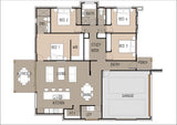 Colorful traditional Australian House Design Group T4003 floor plan with detailed layout and architectural features.