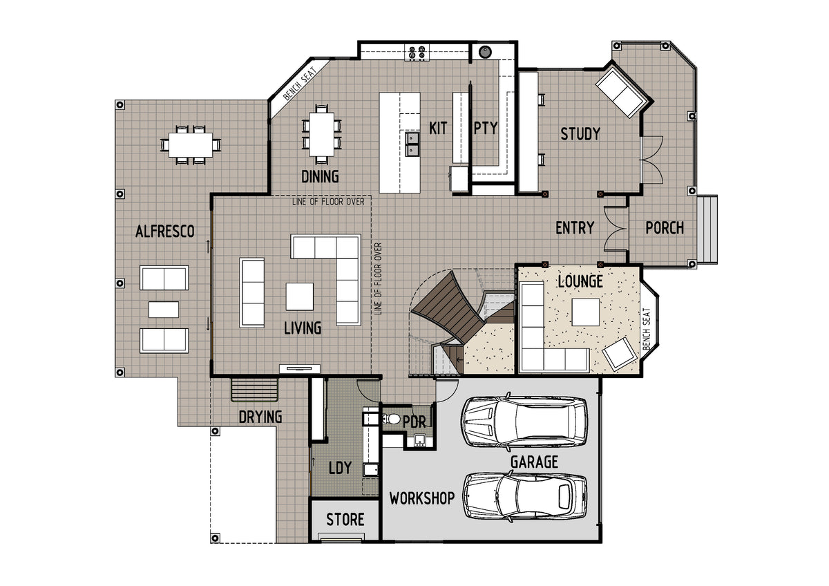 Ground floor view of the Hamptons H4001 house plan by Australian House Design Group, showing elegant exterior architecture.