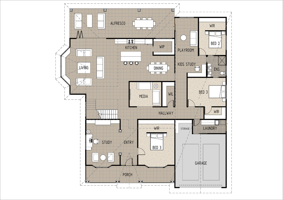 Australian House Design Group Hamptons H4005-A floor plans on a printed page, showcasing architectural layout and design details.