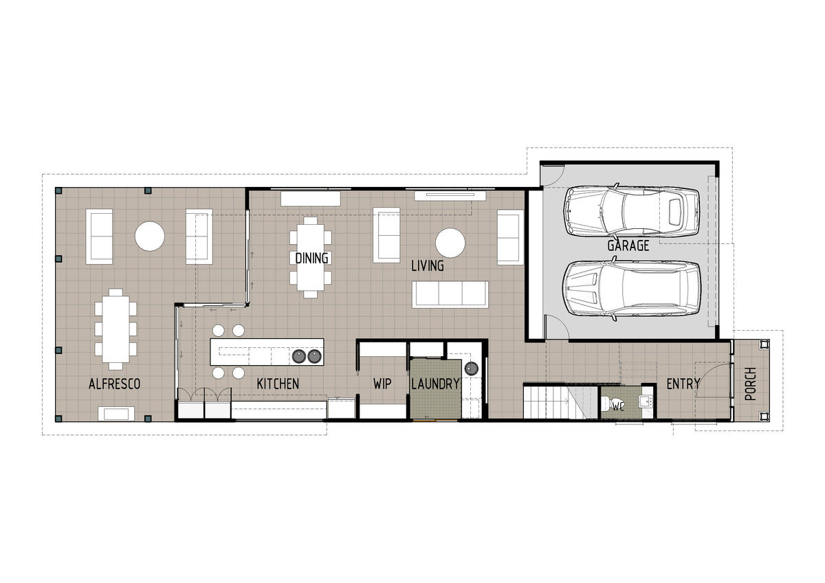 Ground floor view of the Hamptons-style H4012 house design by Australian House Design Group featuring elegant exterior architecture.