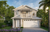 Australian House Design Group Hamptons H4012 exterior with white siding, black window frames, and classic Hamptons style architecture.
