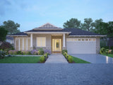 Australian House Design Group H4027 Hamptons style exterior with white siding and large windows showing a welcoming front facade.