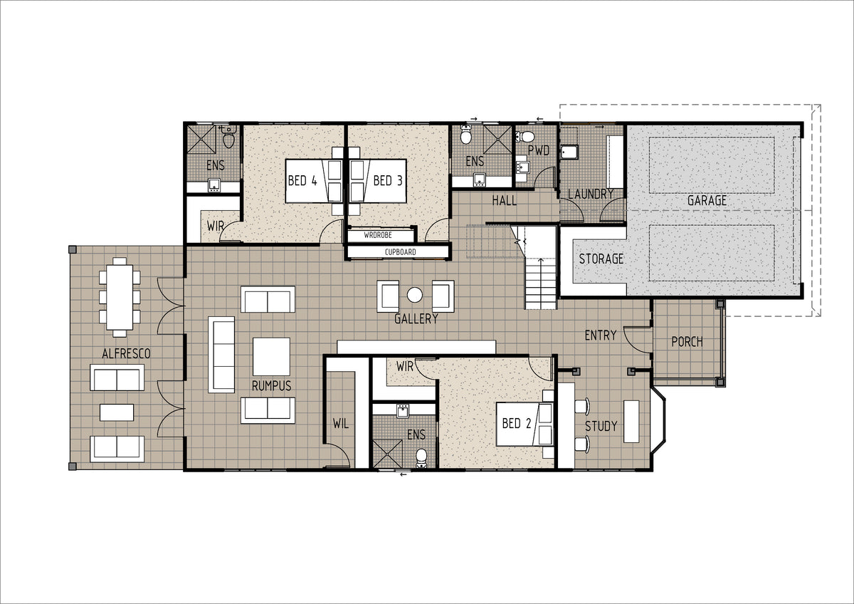 Australian House Design Group H5001 Hamptons style exterior home with white siding and large windows