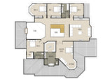 First-floor view of the Australian House Design Group Hamptons style H5003 home, showcasing elegant architectural details and windows.