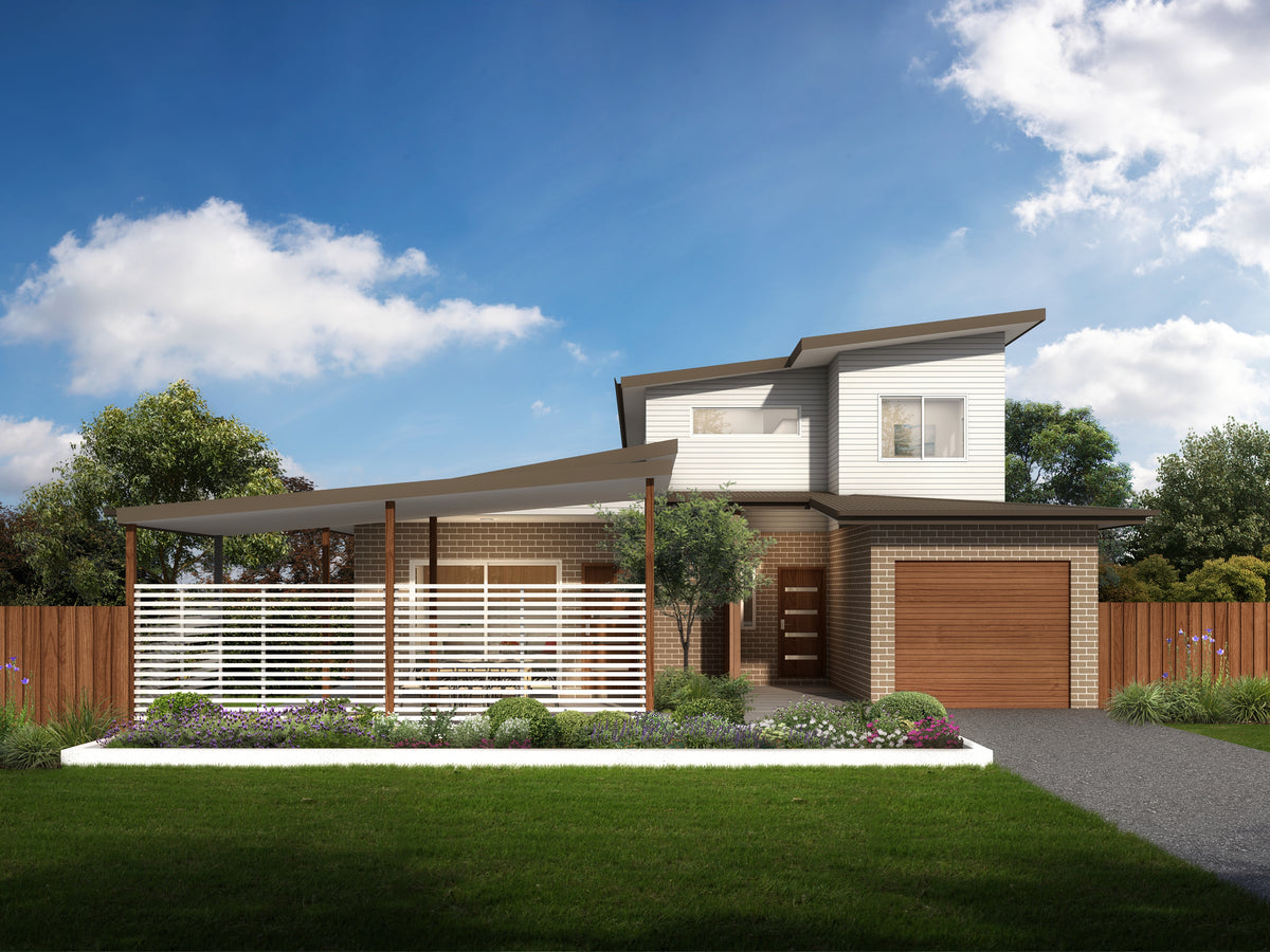 Australian House Design Group D3006 duplex plan showing detailed interior layout and modern exterior architectural features.