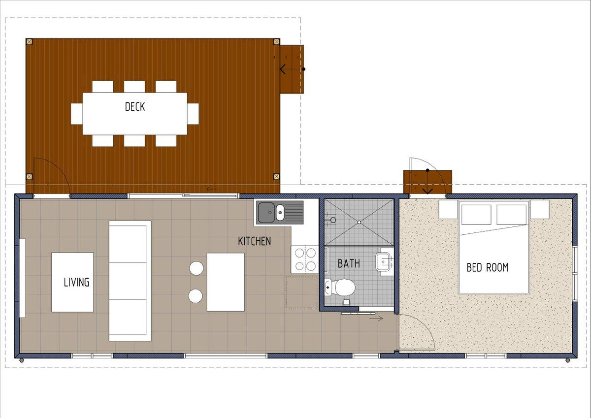 Australian House Design Group GF1003-A granny flat exterior with modern design, featuring large windows and a landscaped yard.