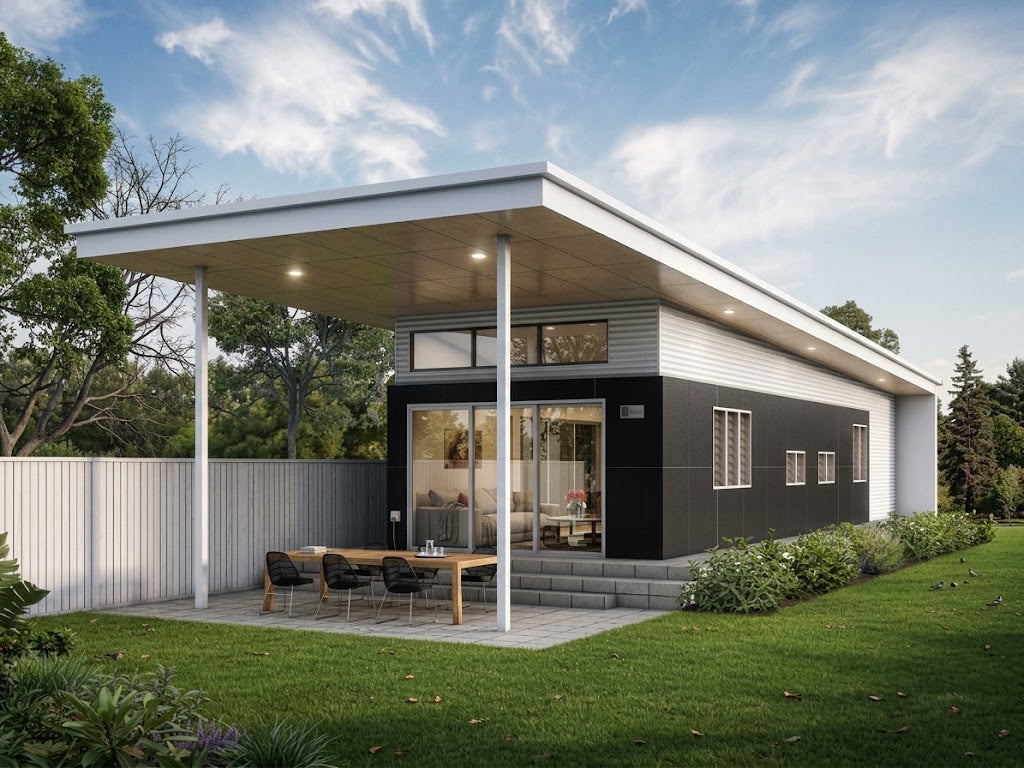 Australian House Design Group GF1004 Granny Flat exterior view showing modern design and compact structure.