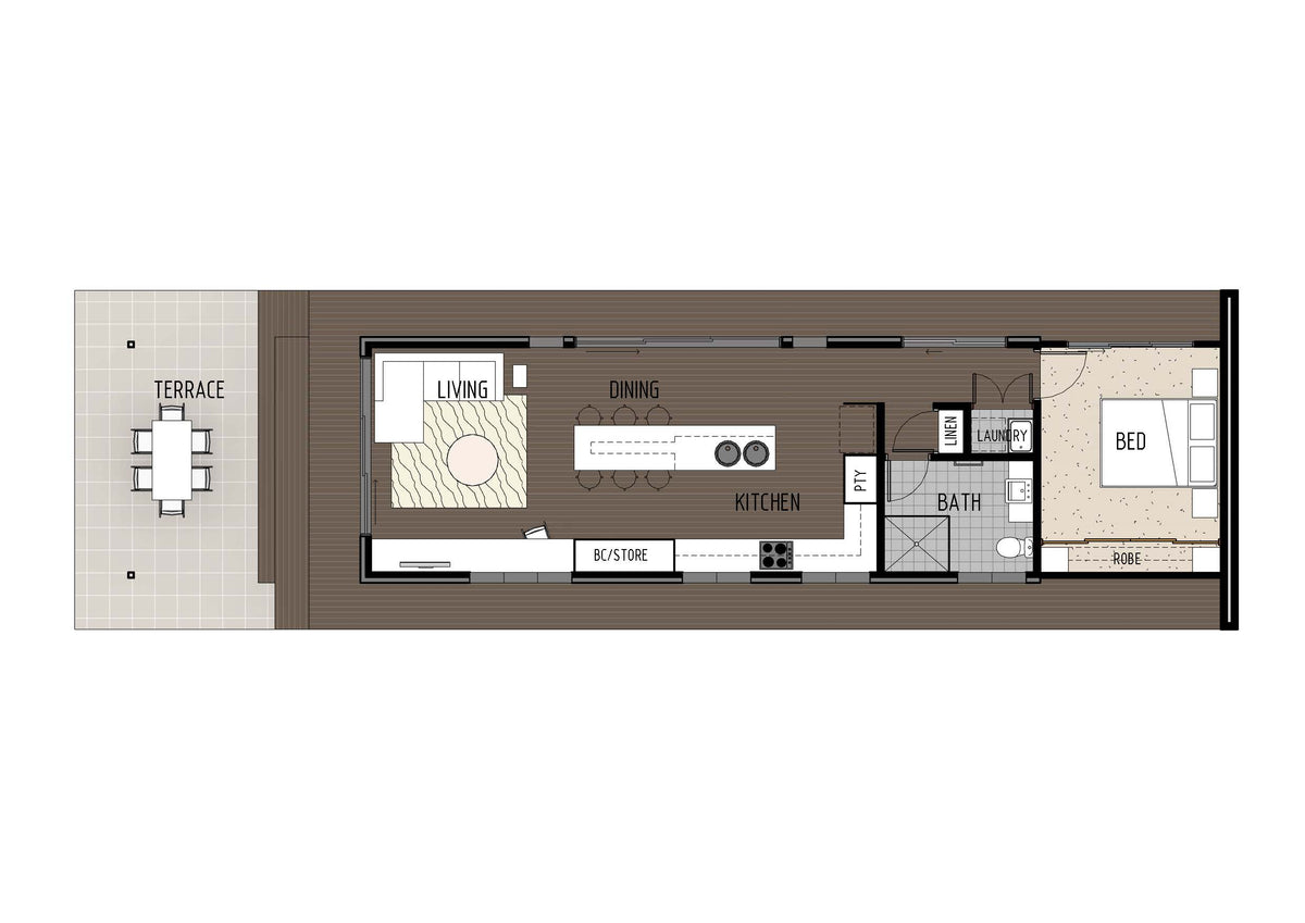 Australian House Design Group GF1004 Granny Flat floor plan showing layout and design details.