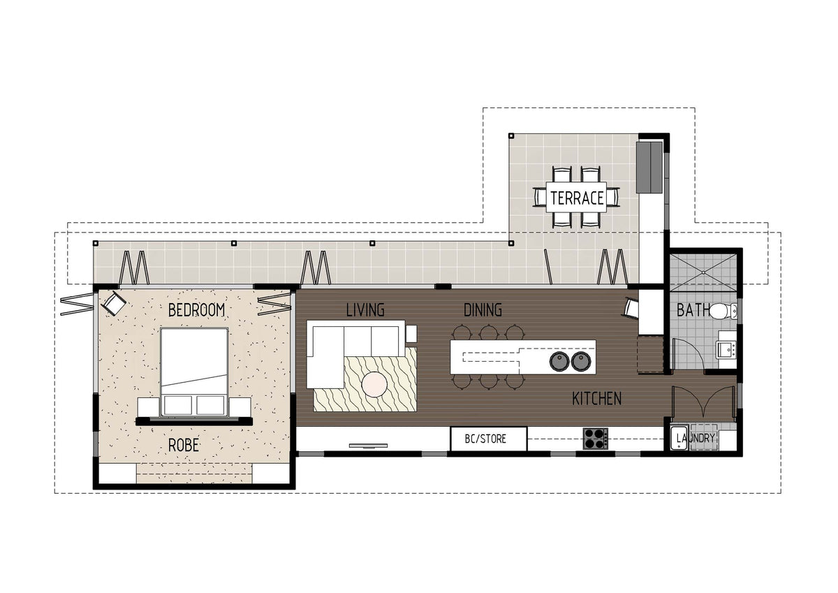 Floor plan for GF1005 granny flat by Australian House Design Group, showing layout and interior space design.
