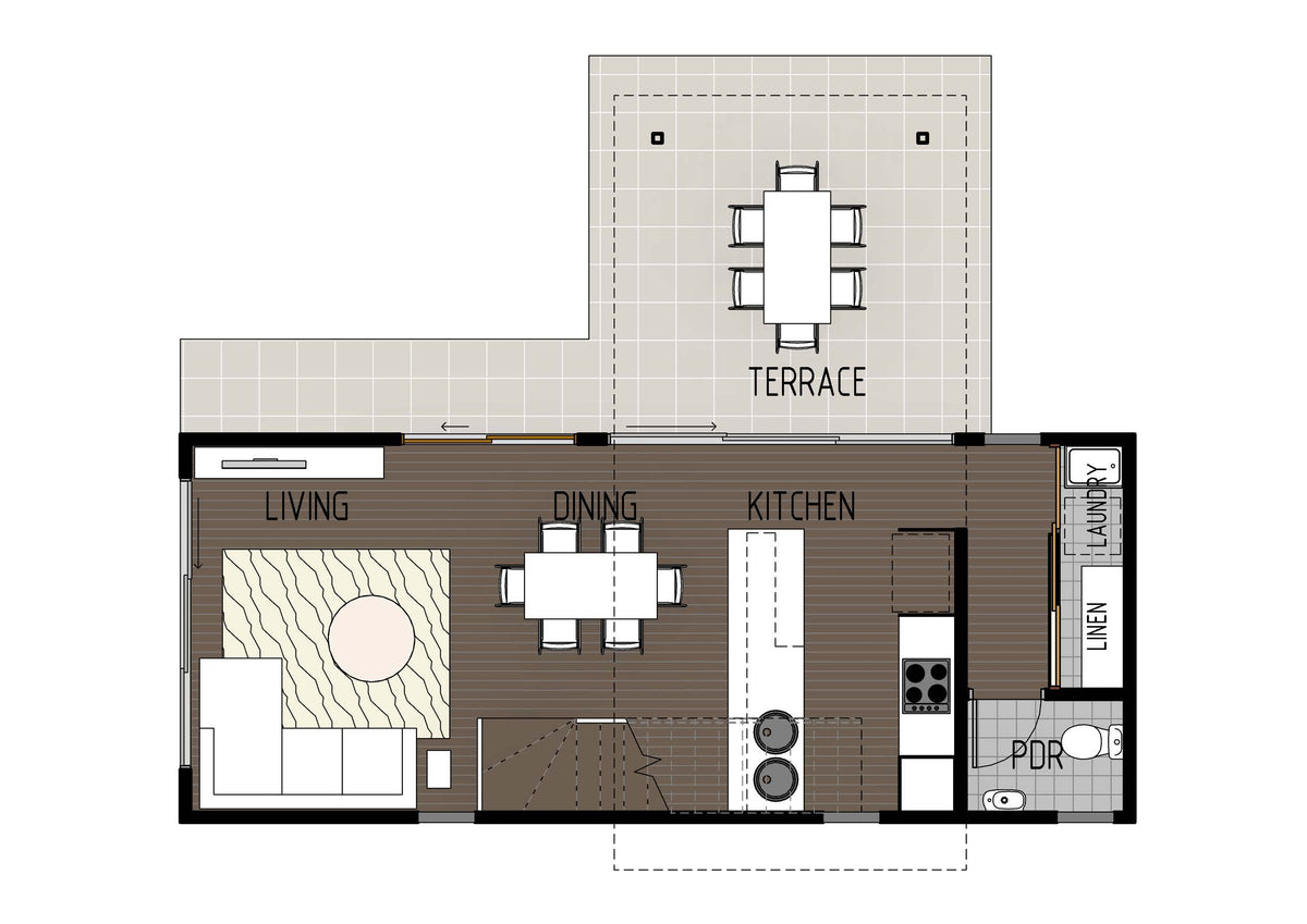 Australian House Design Group GF1007 Granny Flat floor plan showing detailed layout and interior design features.