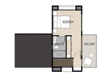 Australian House Design Group GF1007 granny flat floor plan layout showing interior room arrangement and exterior view.