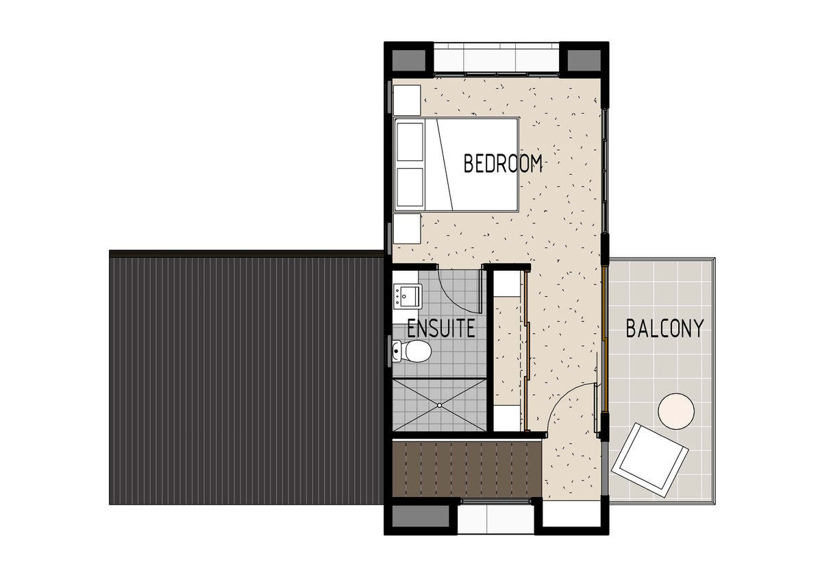 Australian House Design Group GF1007 granny flat floor plan layout showing interior room arrangement and exterior view.