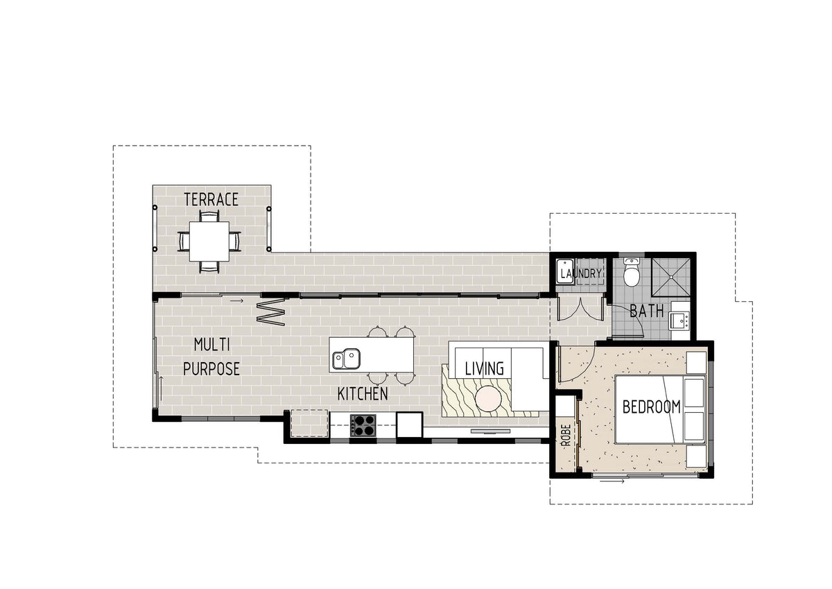 Australian House Design Group GF1008-B granny flat plan showing layout and design details.