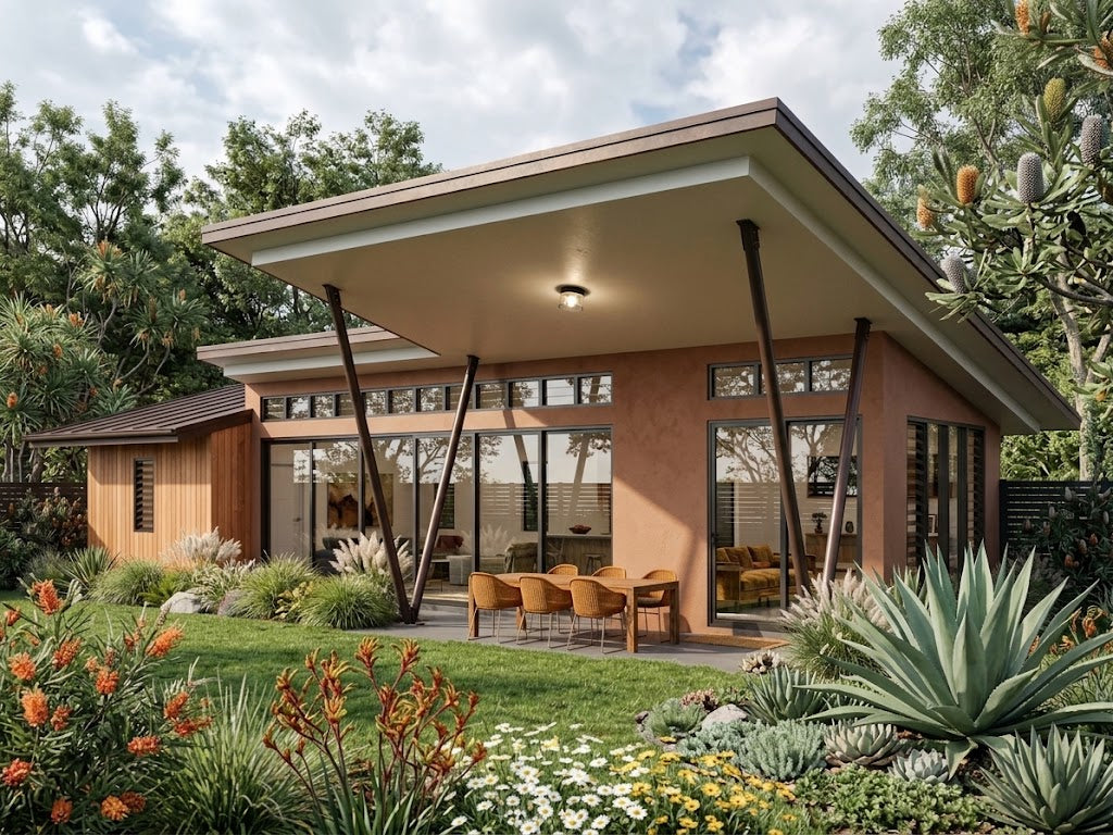 Australian House Design Group GF1008-B granny flat exterior view with modern design and neutral color palette.
