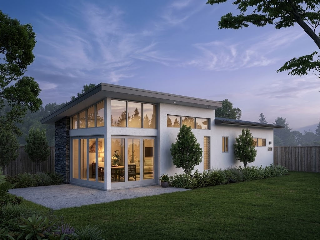 Australian House Design Group GF1009 Granny Flat showing exterior view with modern design and window details.