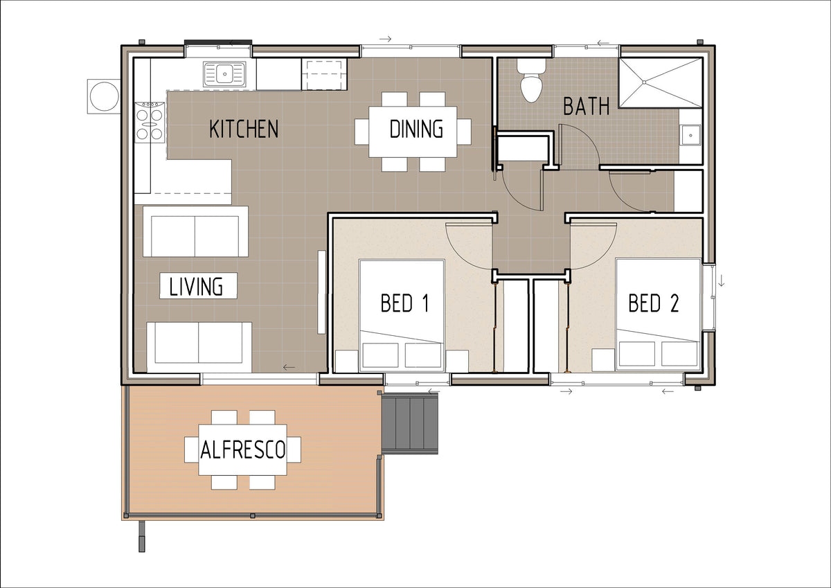 Color image of the Australian House Design Group GF2001 Granny Flat ground floor exterior showing modern design and color details.
