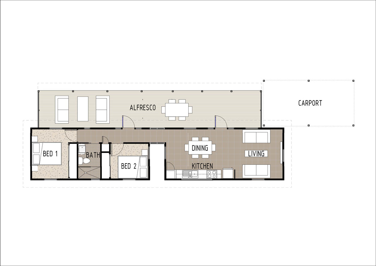 Ground floor view of the GF2003 Granny Flat by Australian House Design Group, showing exterior color and design details.