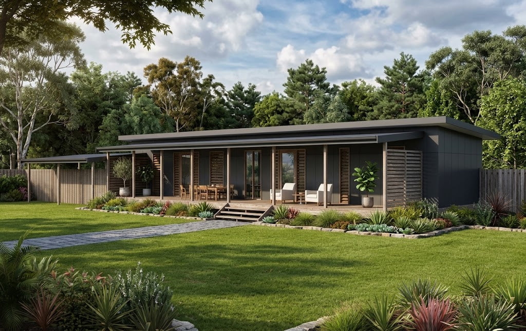 Australian House Design Group GF2003 granny flat exterior with modern design and neutral color scheme