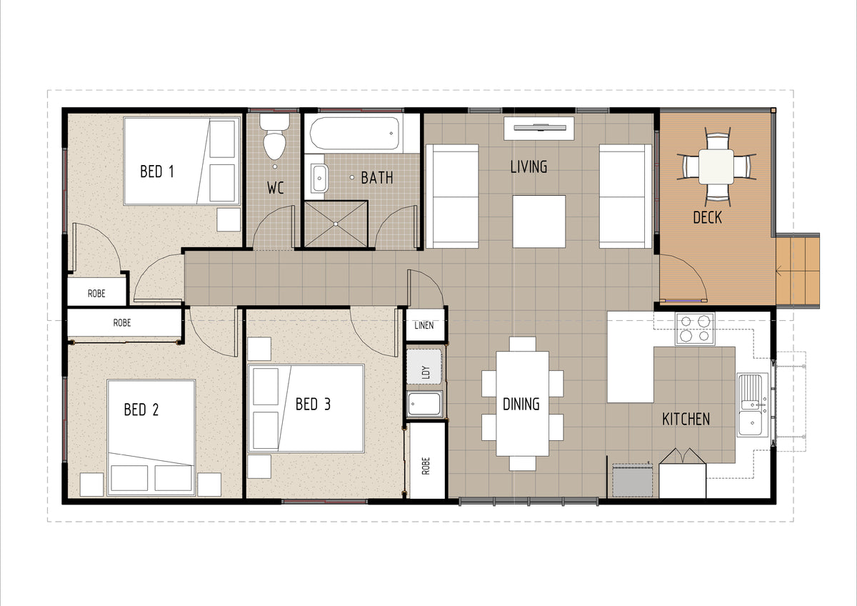 Australian House Design Group GF3002 Granny Flat with modern exterior, large windows, and compact layout.