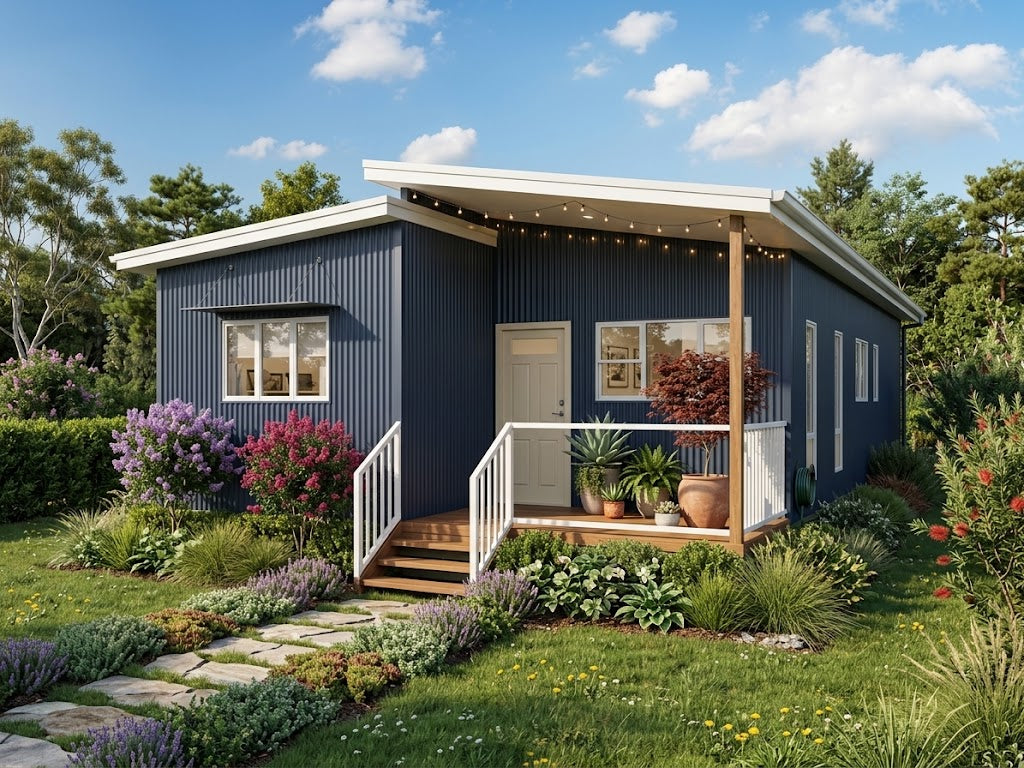 Australian House Design Group GF3002 granny flat exterior with modern design and neutral color palette.