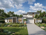 Australian House Design Group D3002 duplex architectural plan showing exterior elevation and detailed design features.