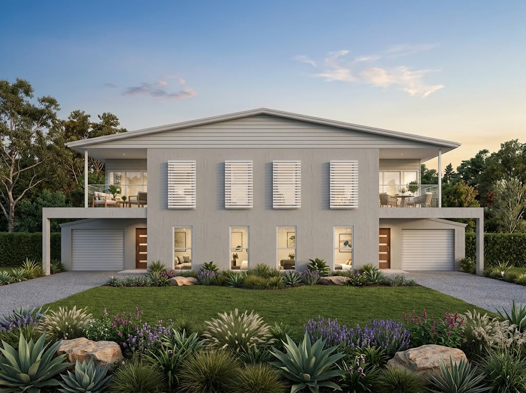Australian House Design Group D3005 duplex model showcasing modern architectural features and detailed residential design.