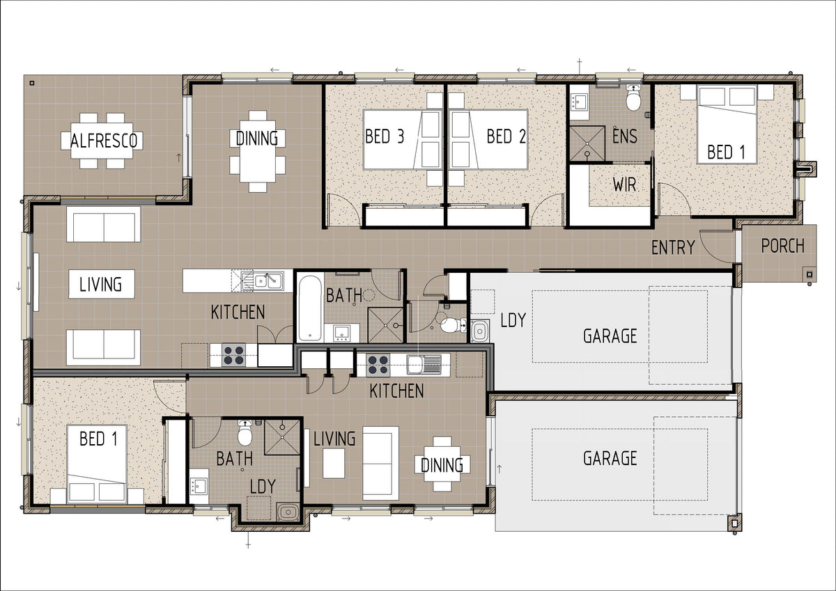 Australian House Design Group D4001 duplex exterior showcasing a vibrant ground floor facade and contemporary architectural features.